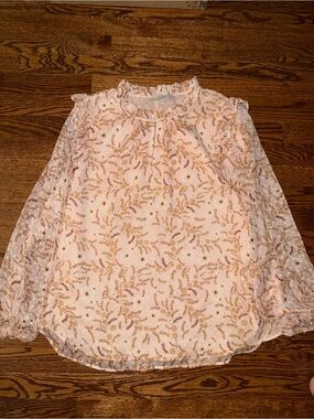 LOFT Pink Sequin Embellished Sheer Blouse